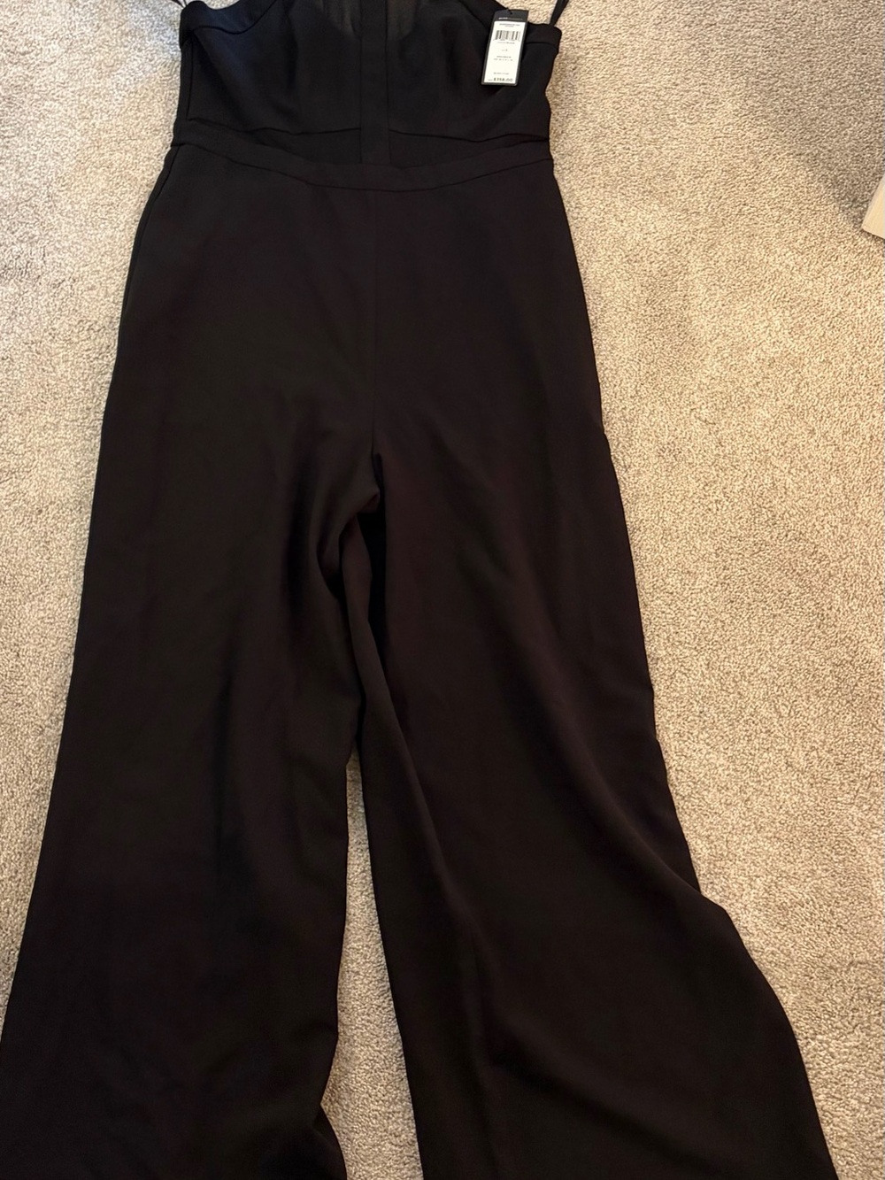 BCBG Max Azaria black backless halter wide leg jumpsuit with sheer mesh NWT
